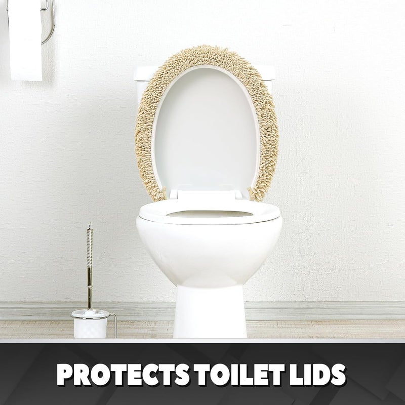 TREETONE Shaggy Chenille Bathroom Toilet Lid Cover, Ultra Soft Plush Seat Covers, Fluffy Absorbent, 19x21 Inches, Standard Toilet Lids for Bathroom Machine Wash & Dry, Beige - Image 5